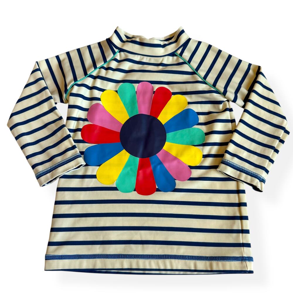 Mini Boden Striped Flower Long Sleeve Rash Guard Swim Shirt